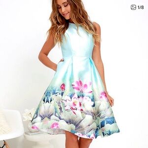 Floral A-Line Dress - Blue and Pink